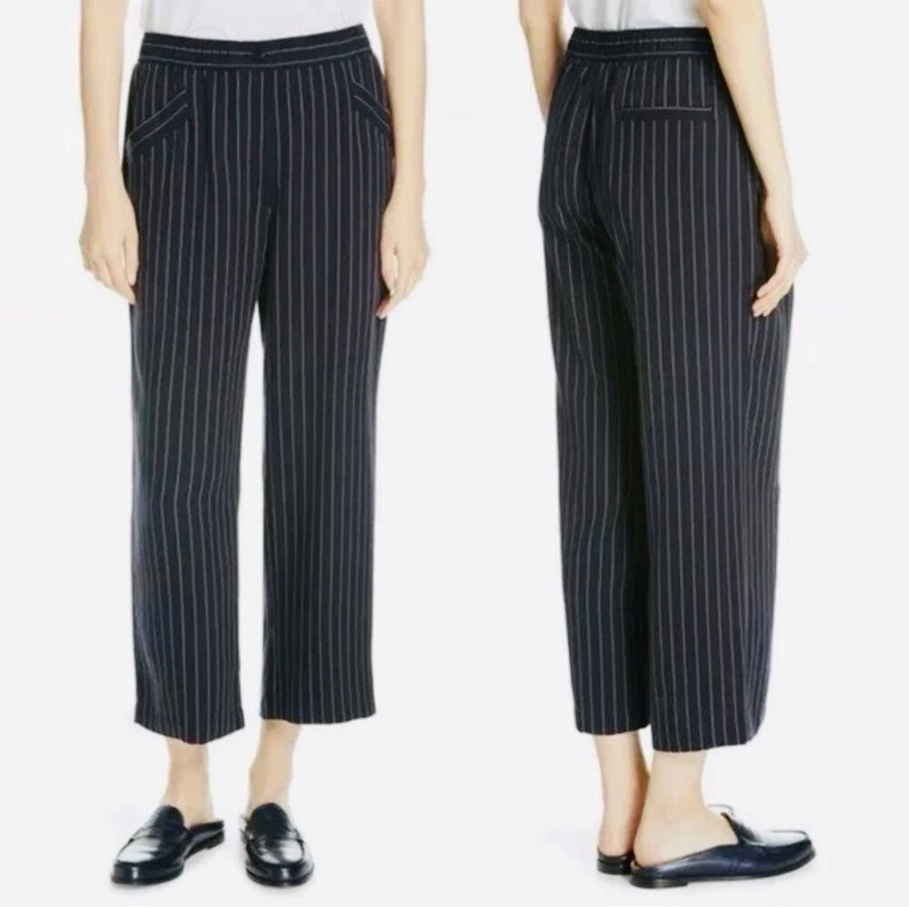 Eileen Fisher Indigo Pinstripe Wide Leg Cropped Pants Size M Tencel Blend NWOT